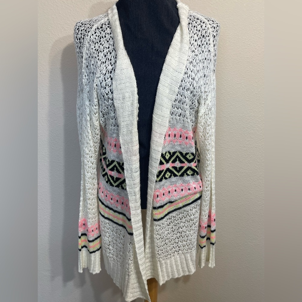 Trillium long White and Pink Cozy crochet Cardigan